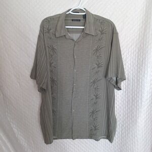 Van Heusen Studio Washable Rayon Sage Palm Trees Hawaiian Tropical Shirt Sz XL